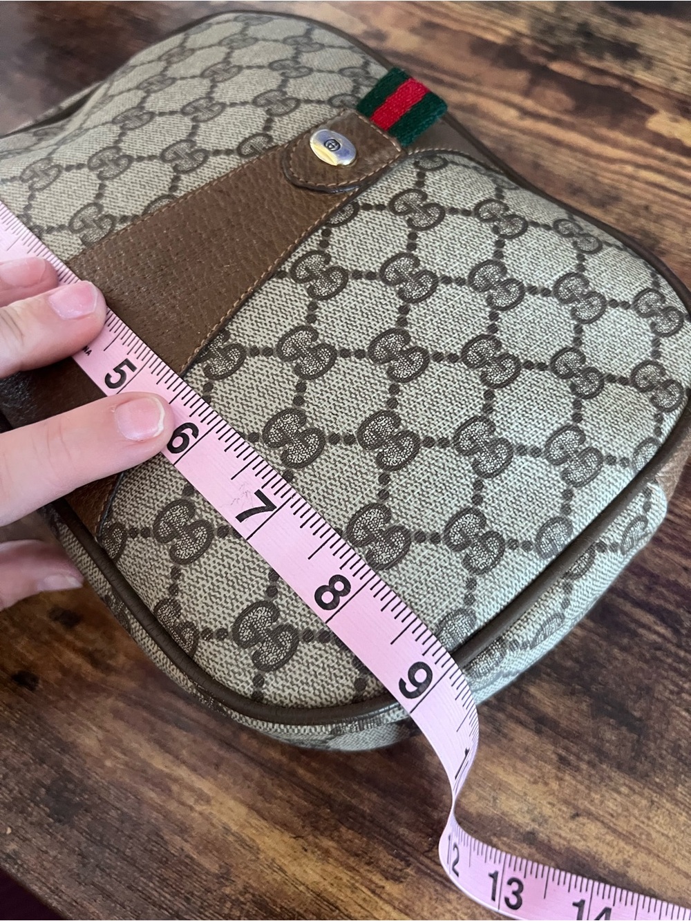 Vintage 80s Gucci Brown GG Supreme Canvas Wristlet with Sherry Line Stripe - Picture 10 of 14